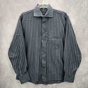 Artisti Italiani Grey Stipe Mens Work Cotton Button Down Dress Shirt XXL‎